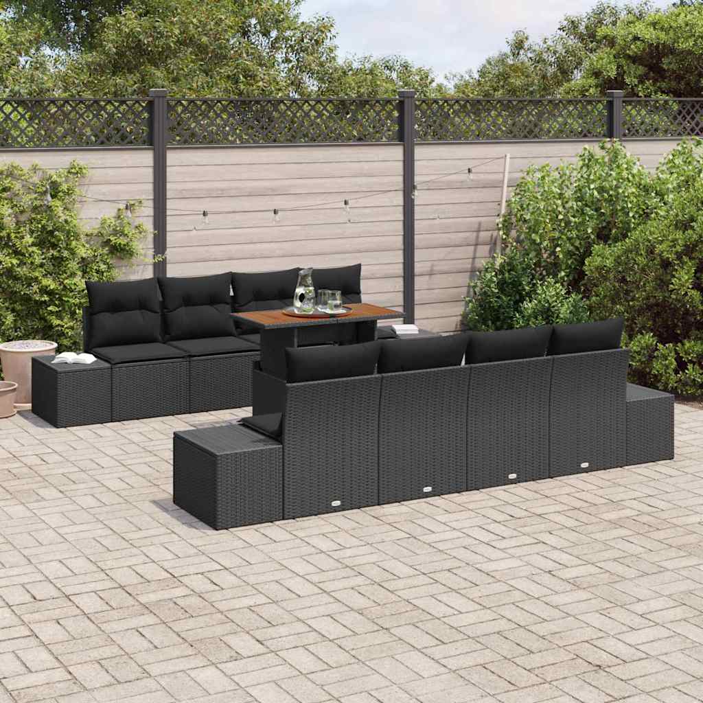 Garden Dining Set with Cushion Manual 9 pcs Black and Brown