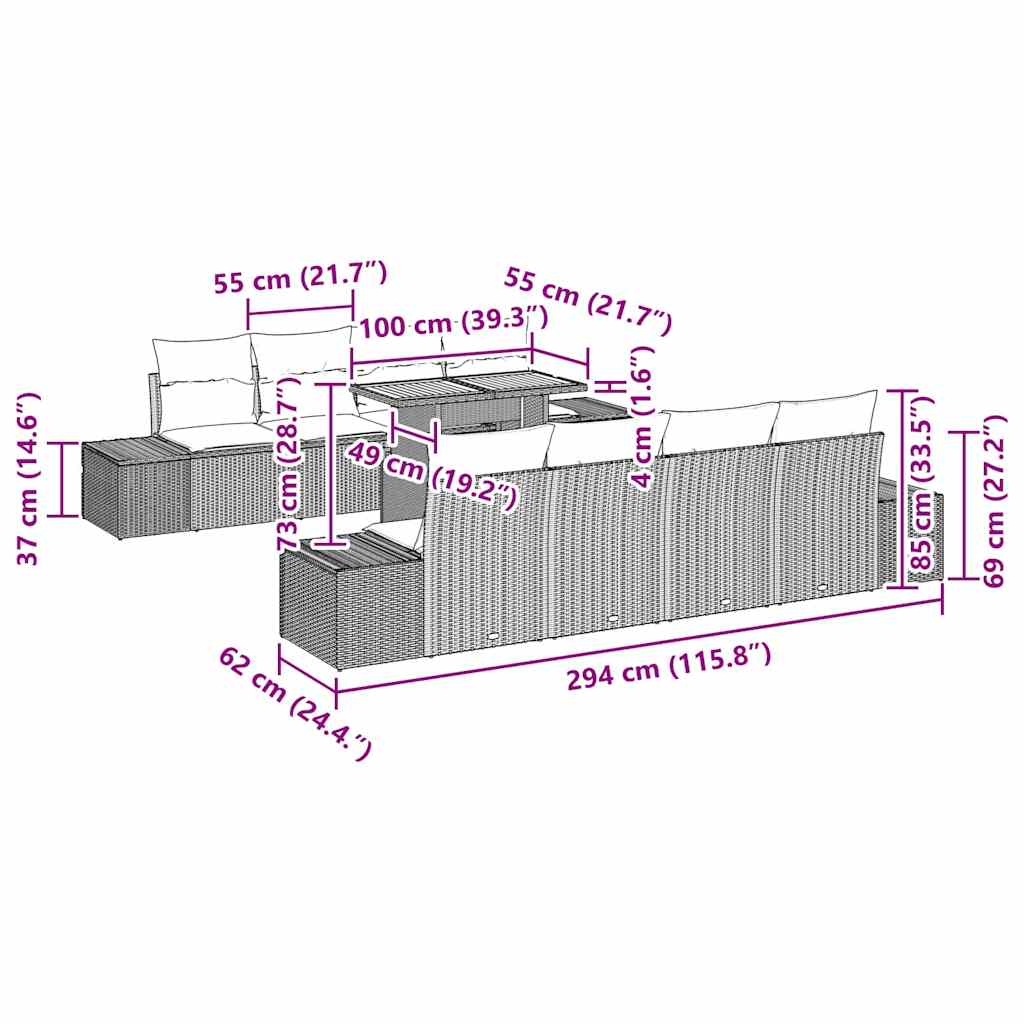 Garden Dining Set with Cushion Manual 9 pcs Black and Brown