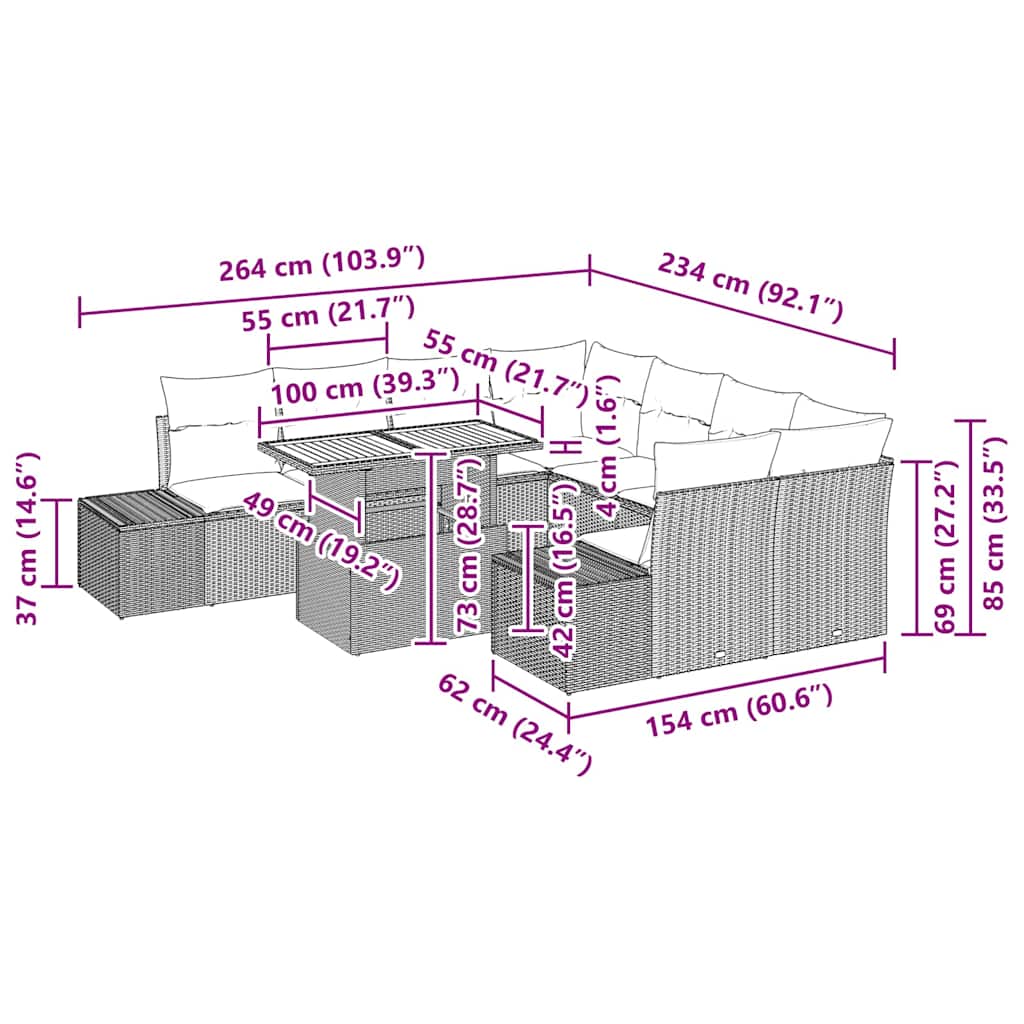 Garden Dining Set with Cushion Manual 9 pcs Black and Brown