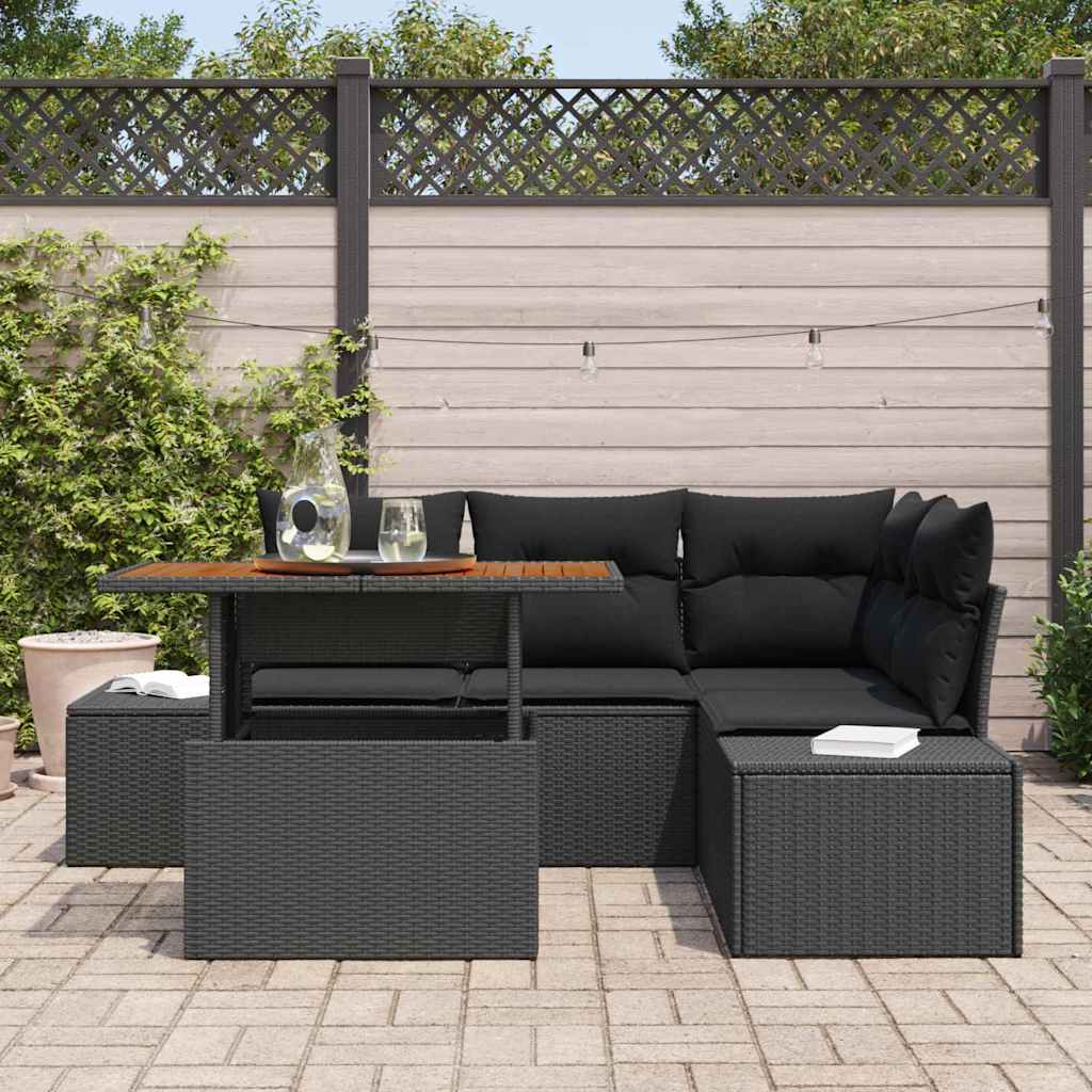 Garden Sofa Set with Cushion Manual 5 pcs Black and Brown