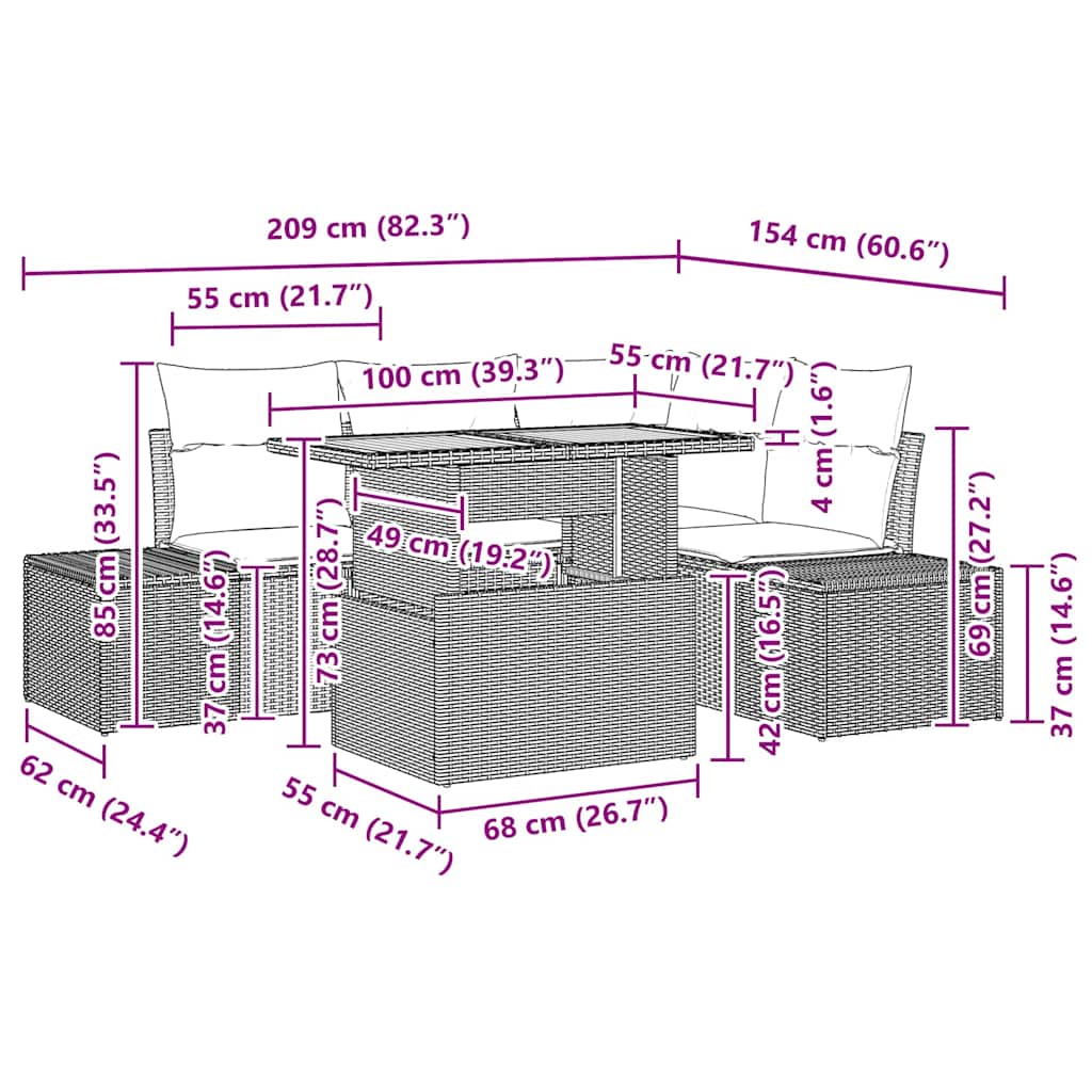 Garden Sofa Set with Cushion Manual 5 pcs Black and Brown