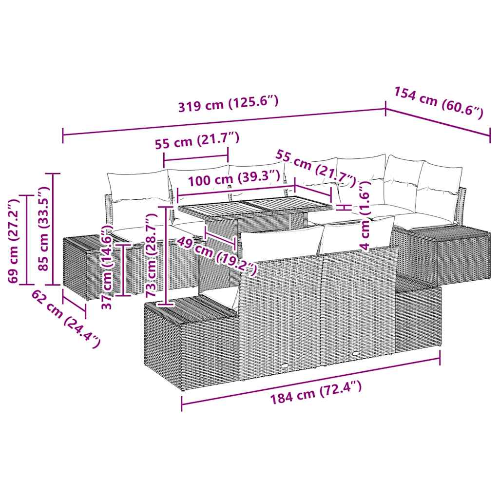 Garden Dining Set with Cushion Manual 9 pcs Black and Brown