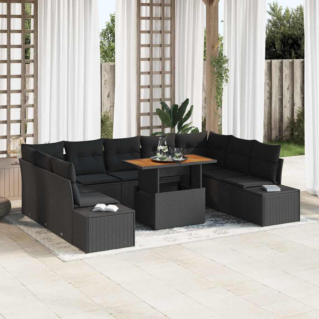 Garden Dining Set with Cushion Manual 10 pcs Black and Brown