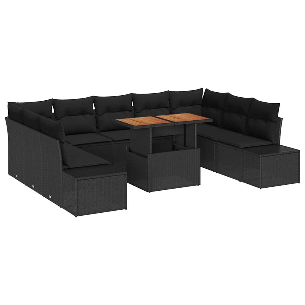 Garden Dining Set with Cushion Manual 10 pcs Black and Brown