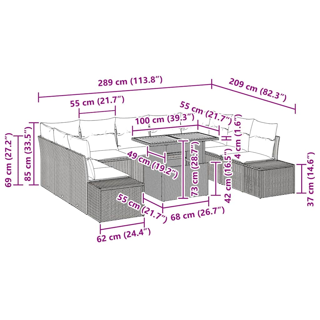 Garden Dining Set 10 pcs Black and Brown 100 x 55 x 73 cm
