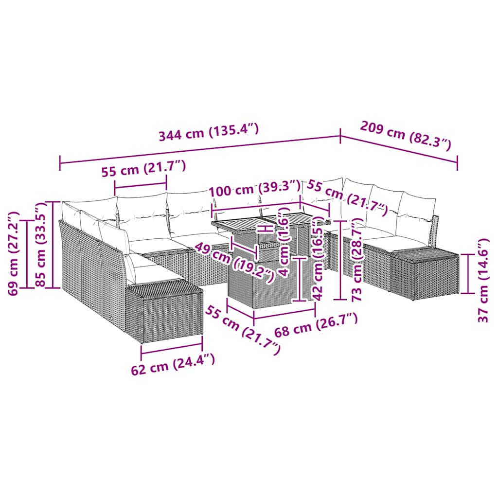 Garden Sofa Set Manual 11 pcs Black and Brown 100 x 55 x 73 cm