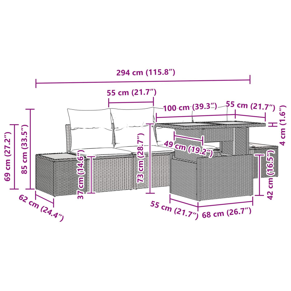 Garden Dining Set with Cushion Manual 5 pcs Black and Brown