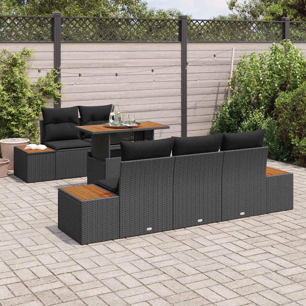 Garden Dining Set with Cushion Manual 6 pcs Black and Brown