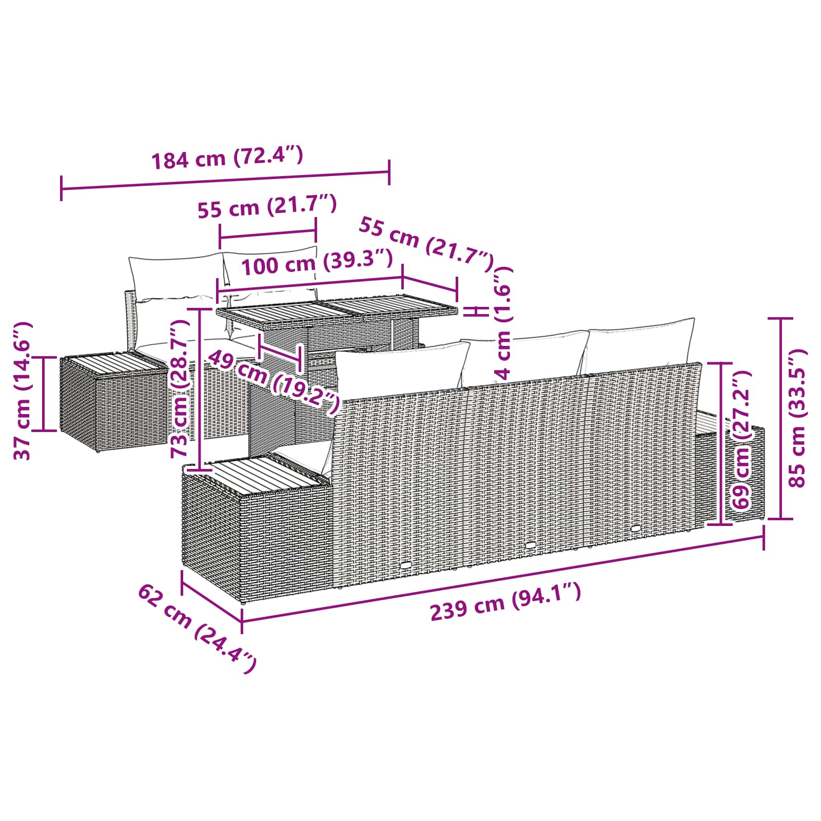 Garden Dining Set with Cushion Manual 6 pcs Black and Brown