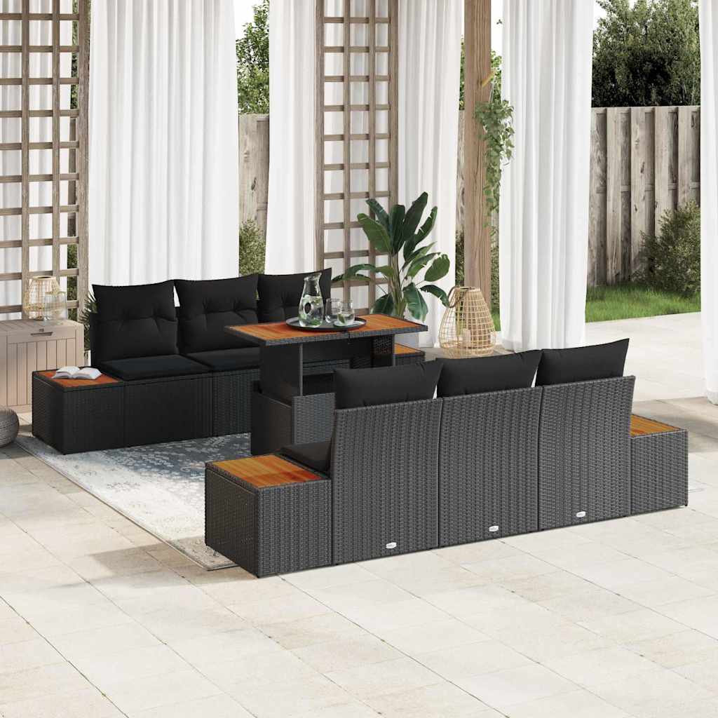 Garden Dining Set with Cushion Manual 7 pcs Black and Brown