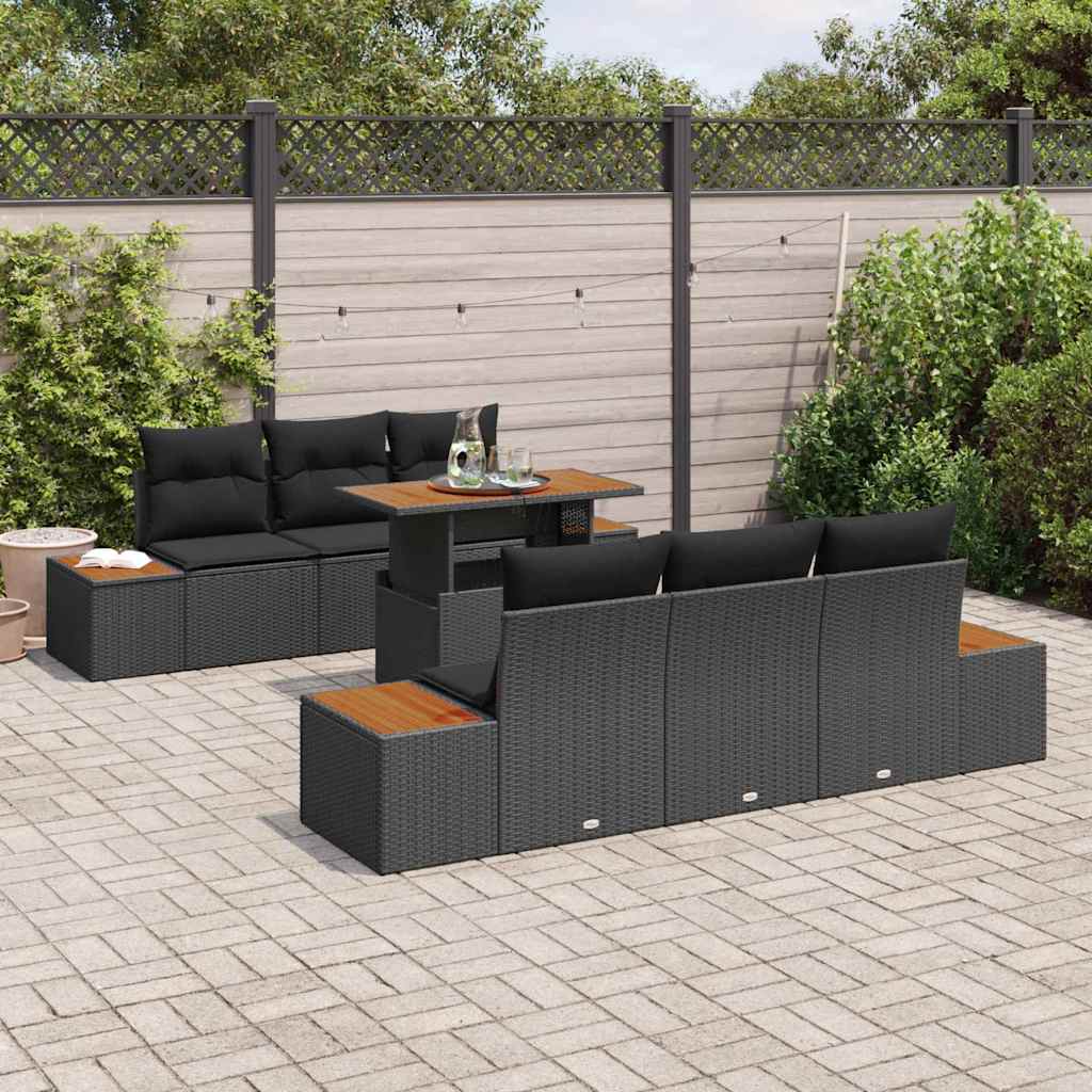 Garden Dining Set with Cushion Manual 7 pcs Black and Brown