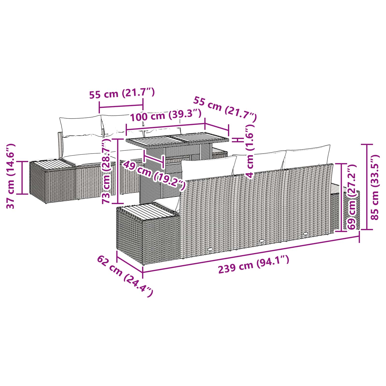 Garden Dining Set with Cushion Manual 7 pcs Black and Brown