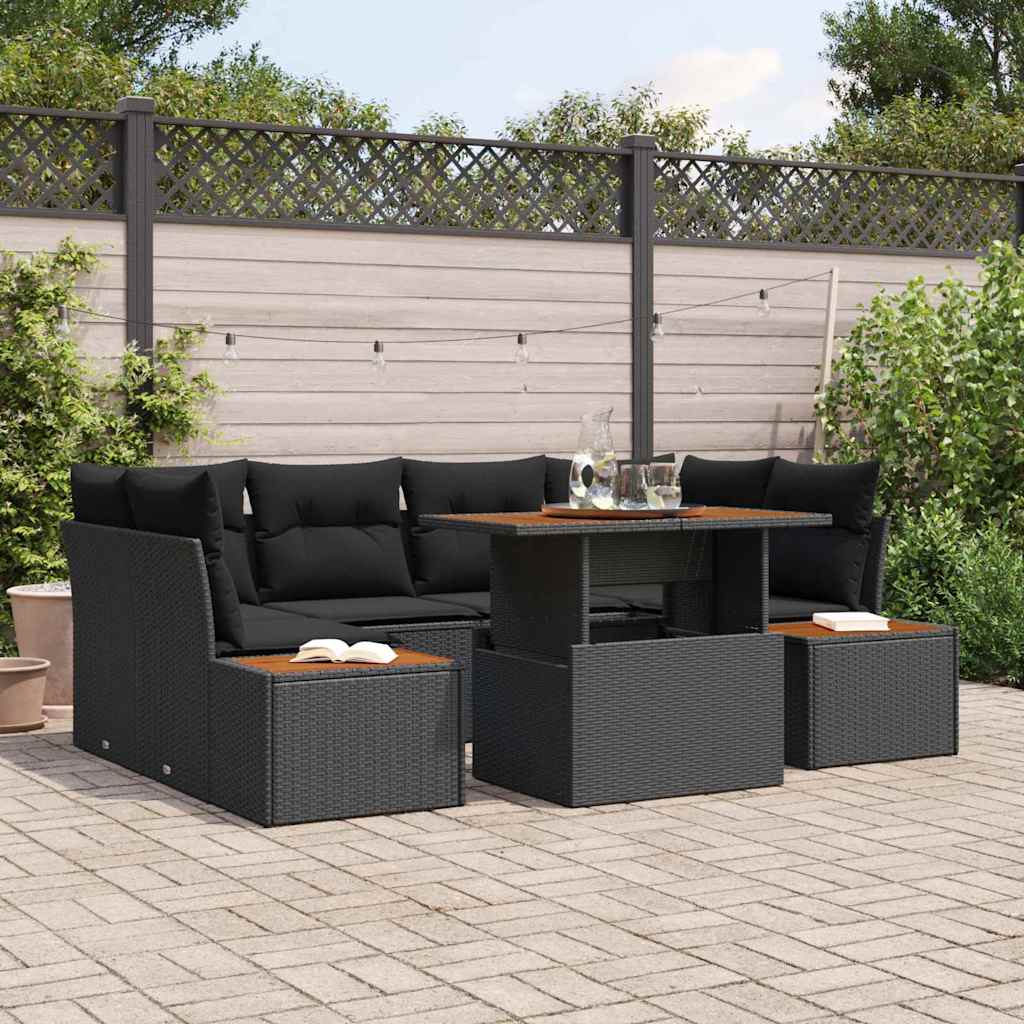 Garden Dining Set with Cushion Manual 9 pcs Black and Brown
