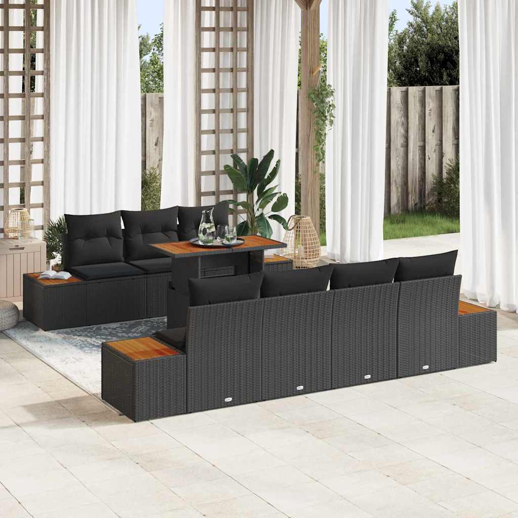 Garden Sofa Set with Cushion 8 pcs Black Poly rattan