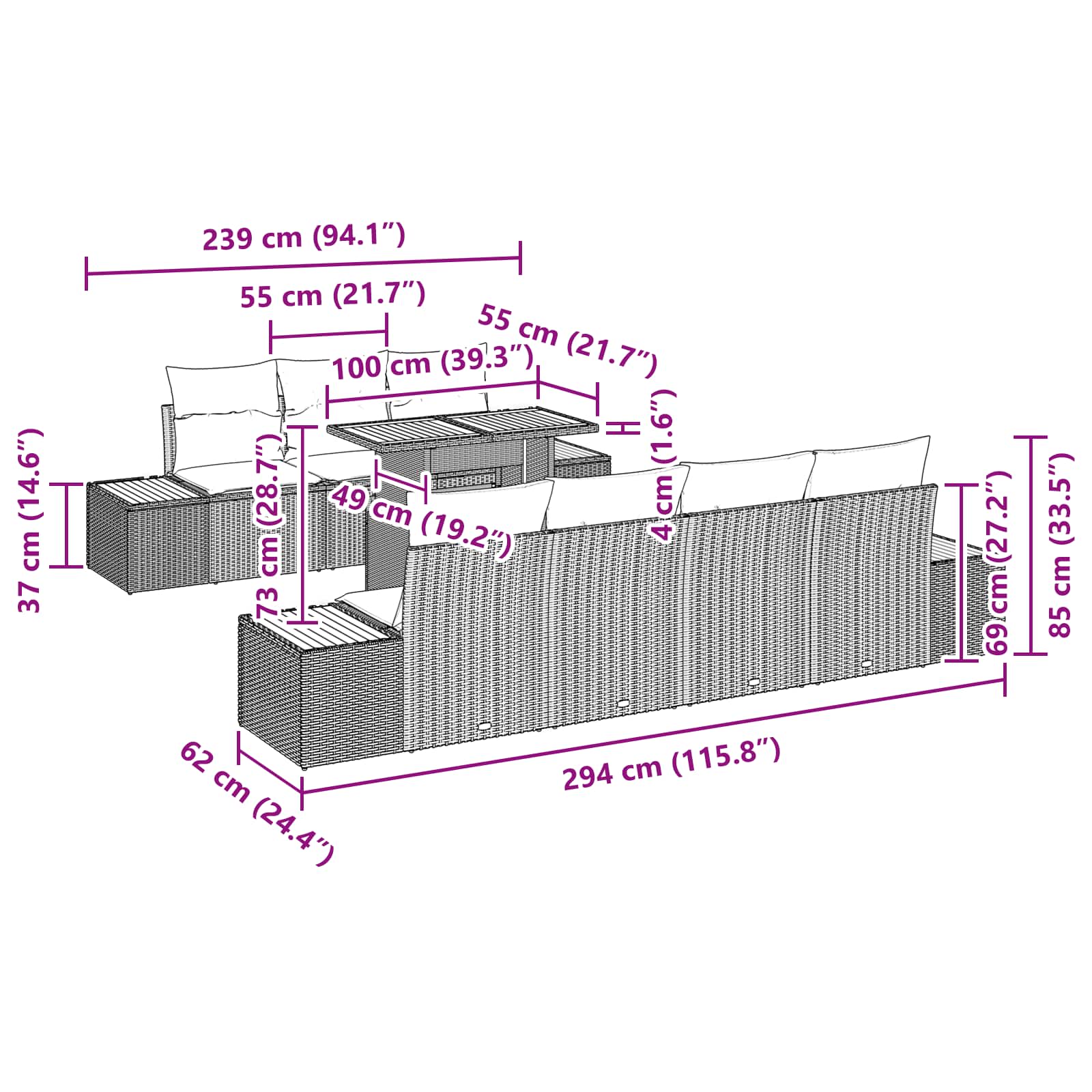 Garden Sofa Set with Cushion 8 pcs Black Poly rattan
