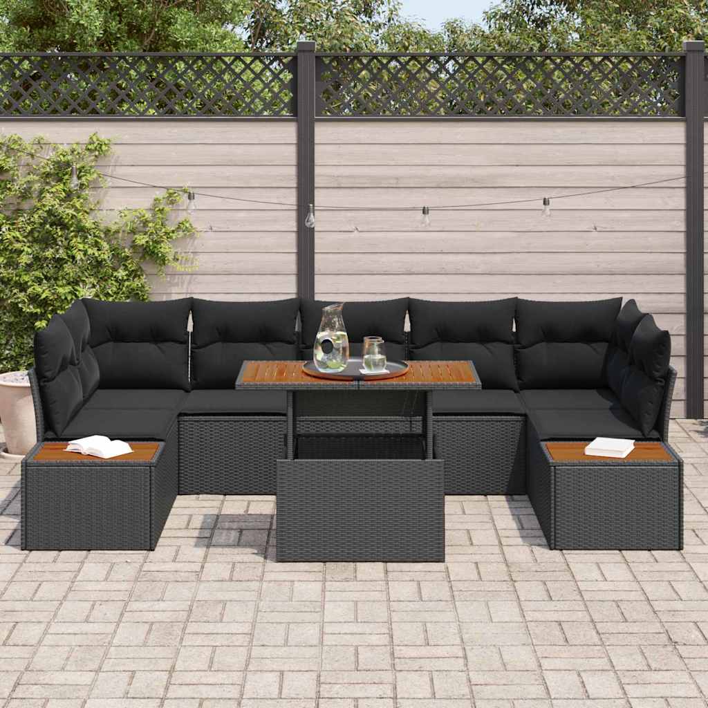Garden Dining Set with Cushion Manual 8 pcs Black and Brown