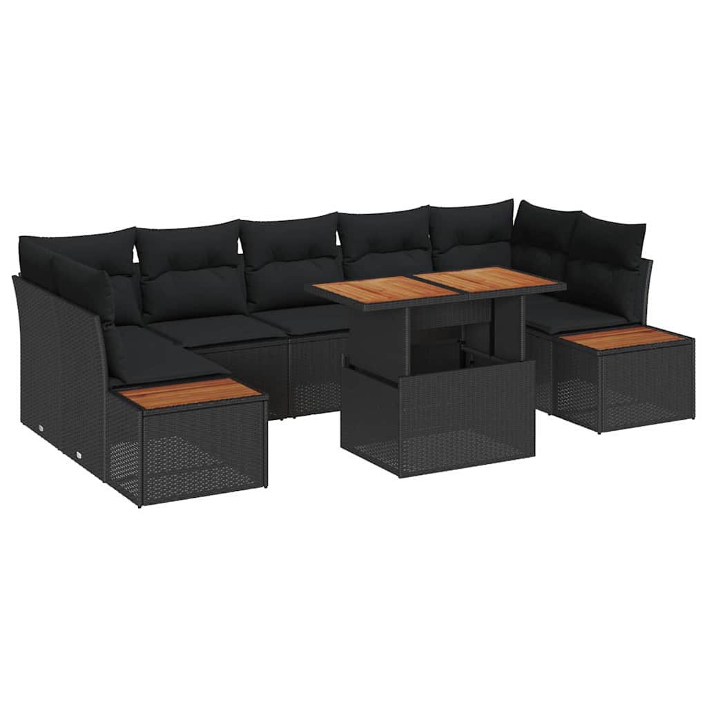 Garden Dining Set with Cushion Manual 8 pcs Black and Brown