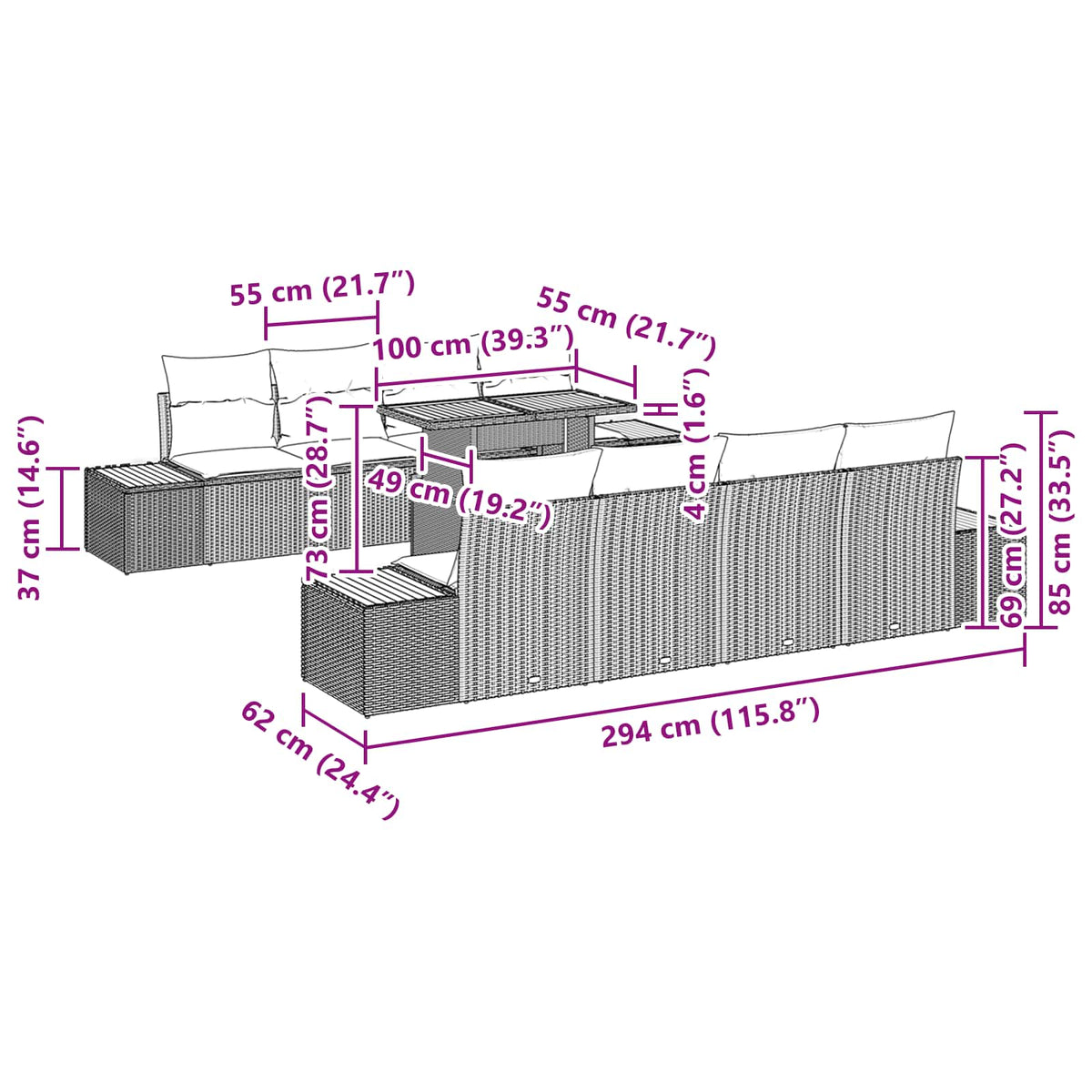 Garden Dining Set with Cushion Manual 9 pcs Black and Brown