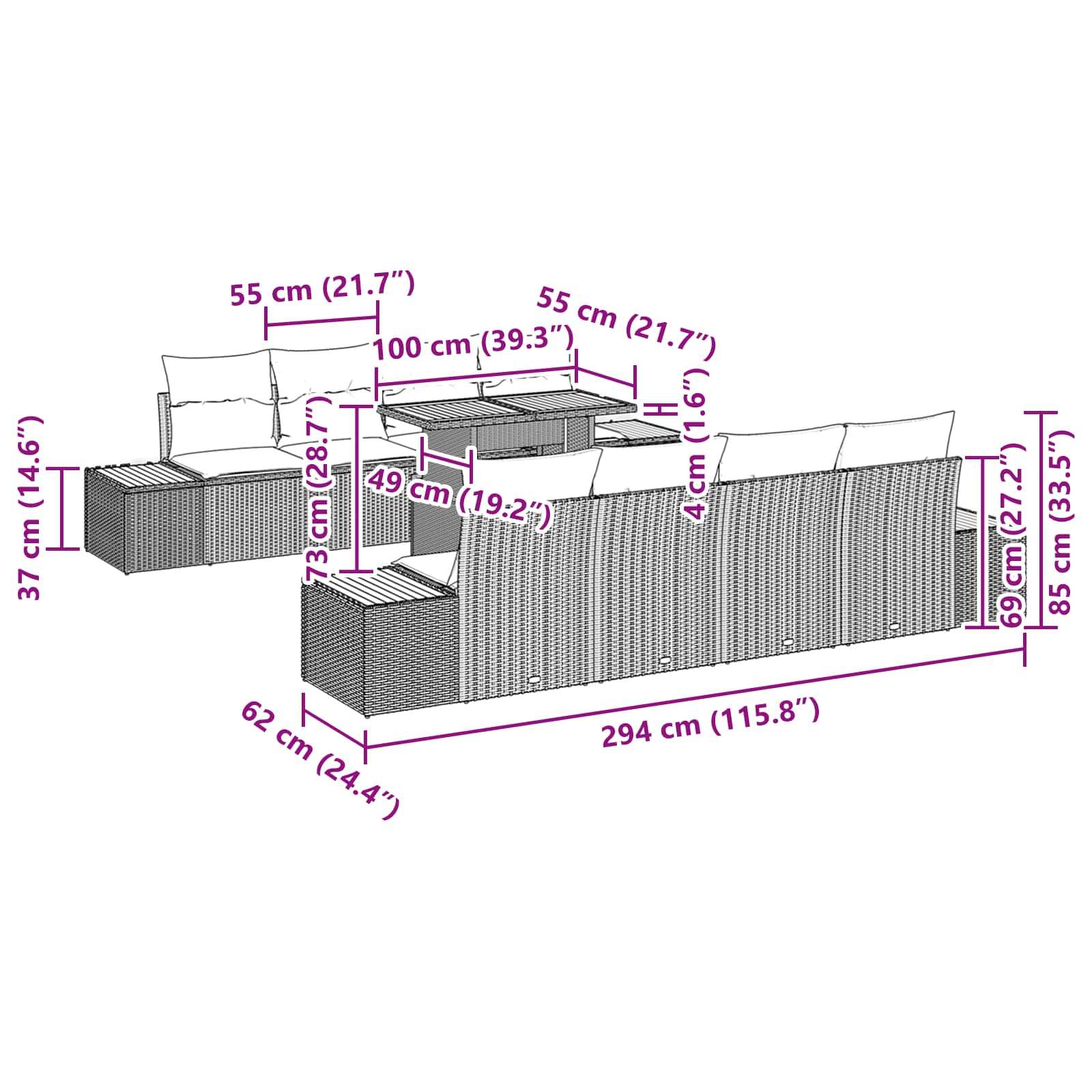 Garden Dining Set with Cushion Manual 9 pcs Black and Brown