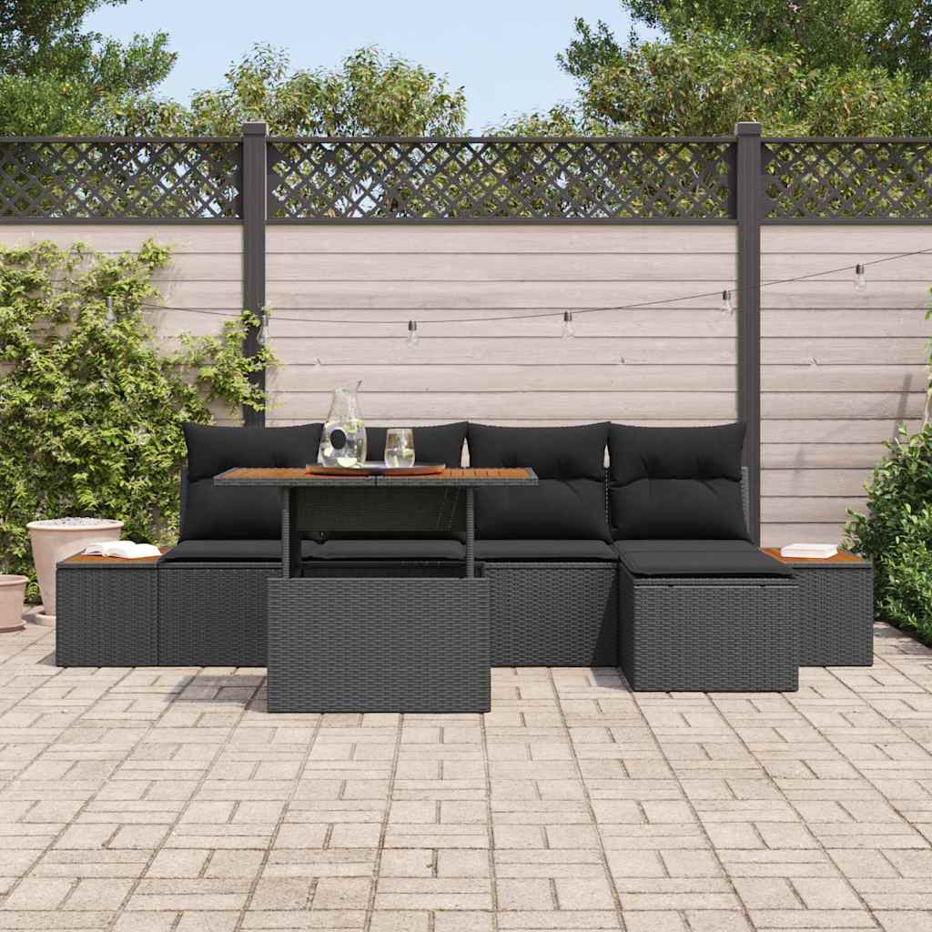 Garden Dining Set with Cushion 6 pcs Black and Brown