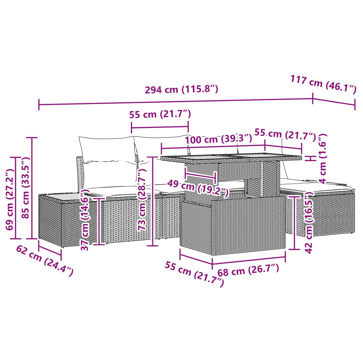 Garden Dining Set with Cushion 6 pcs Black and Brown