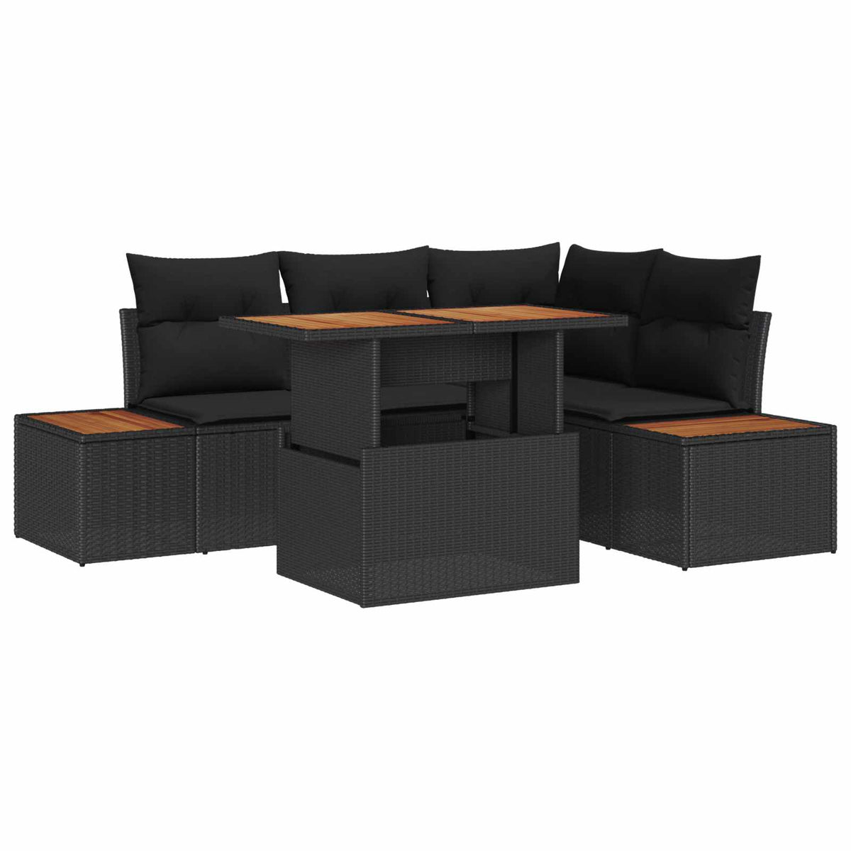 Garden Dining Set with Cushion 5 pcs Black and Brown
