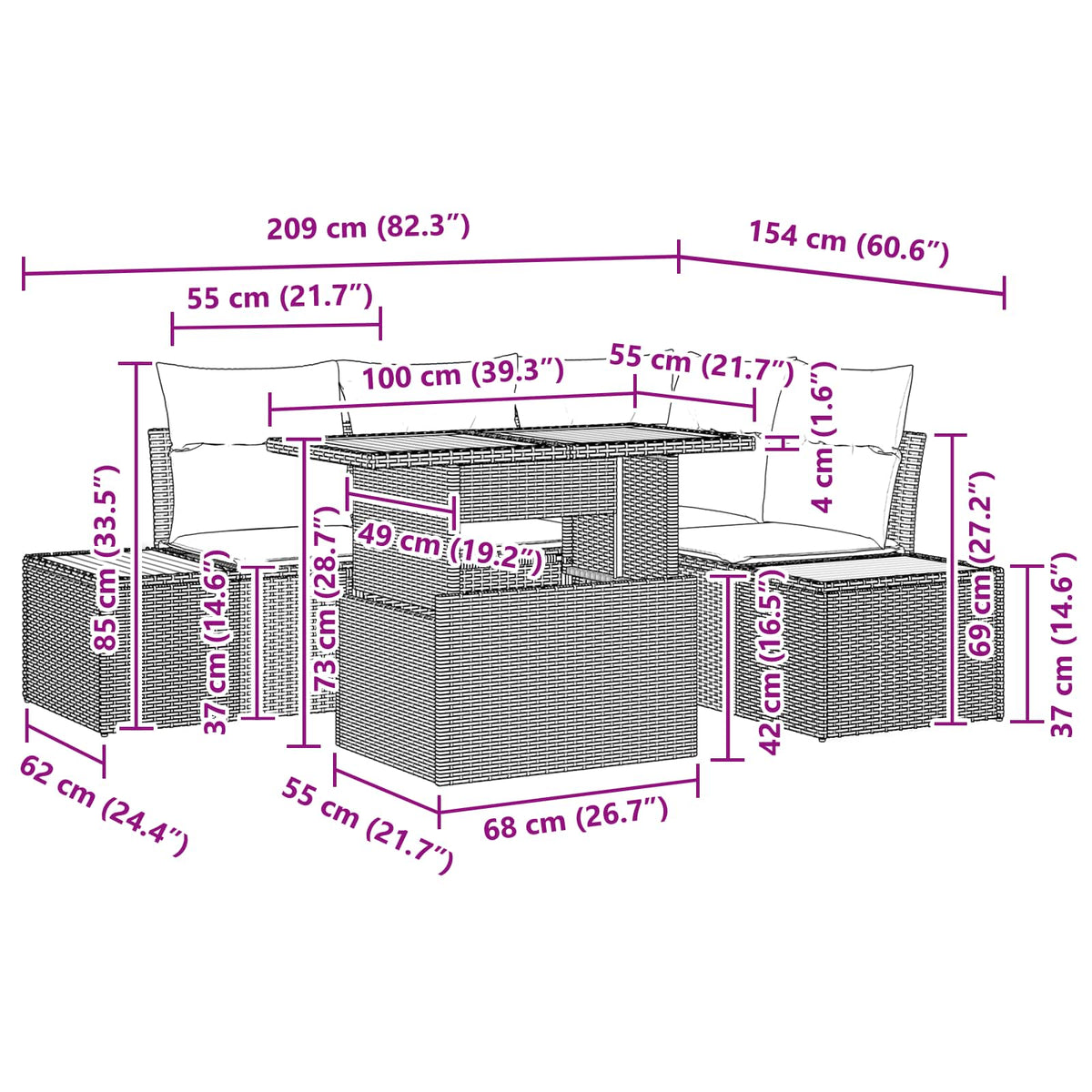 Garden Dining Set with Cushion Manual 5 pcs Black and Brown