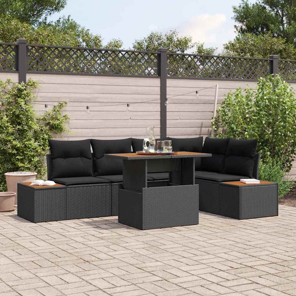 Garden Dining Set with Cushion Manual 6 pcs Black and Brown