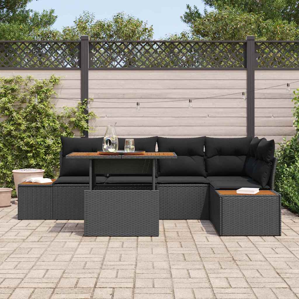 Garden Dining Set with Cushion Manual 6 pcs Black and Brown