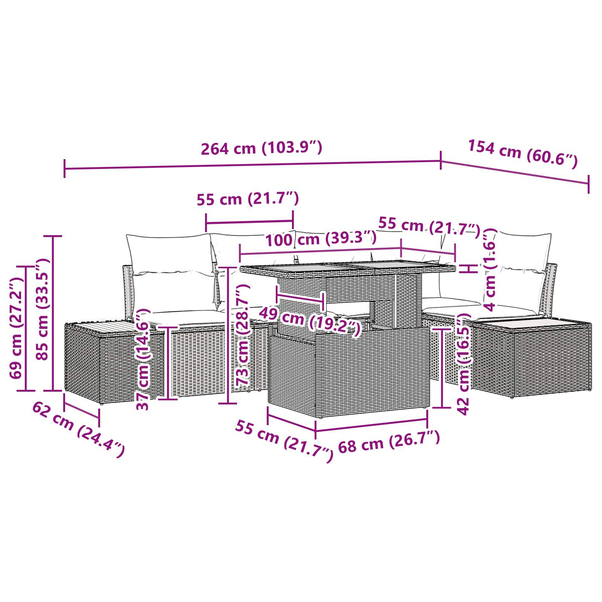 Garden Dining Set with Cushion Manual 6 pcs Black and Brown