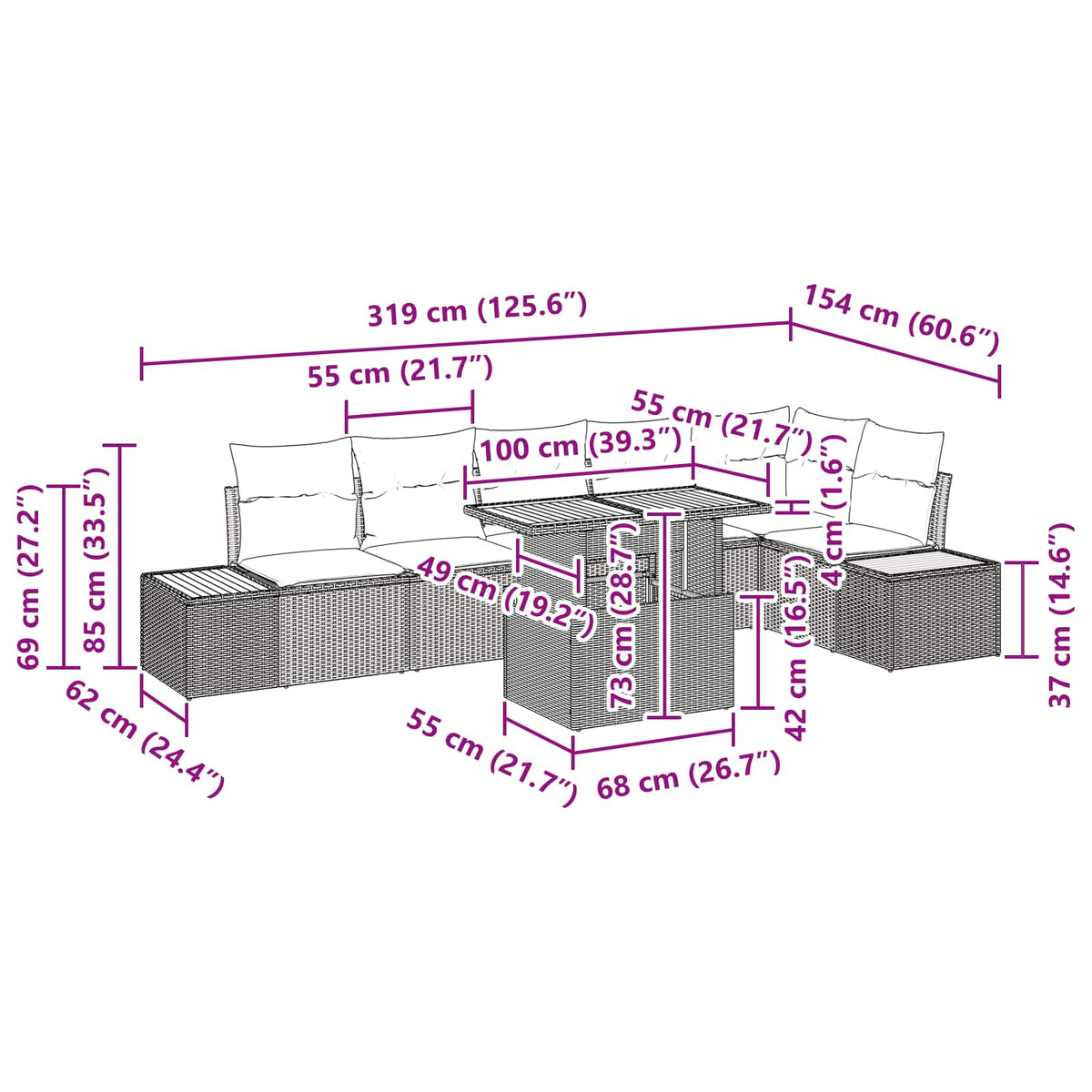 Garden Dining Set with Cushion Manual 7 pcs Black and Brown