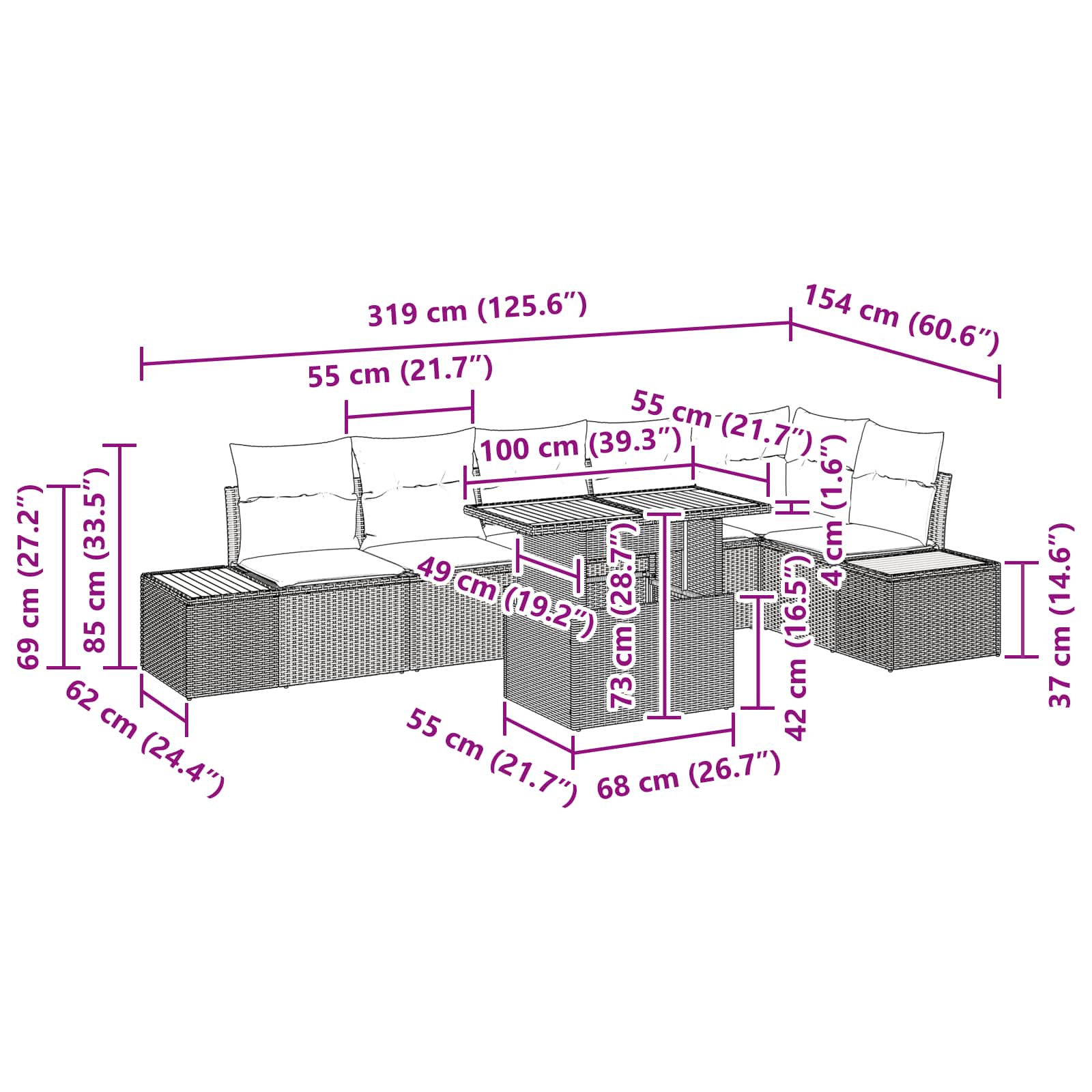 Garden Dining Set with Cushion Manual 7 pcs Black and Brown