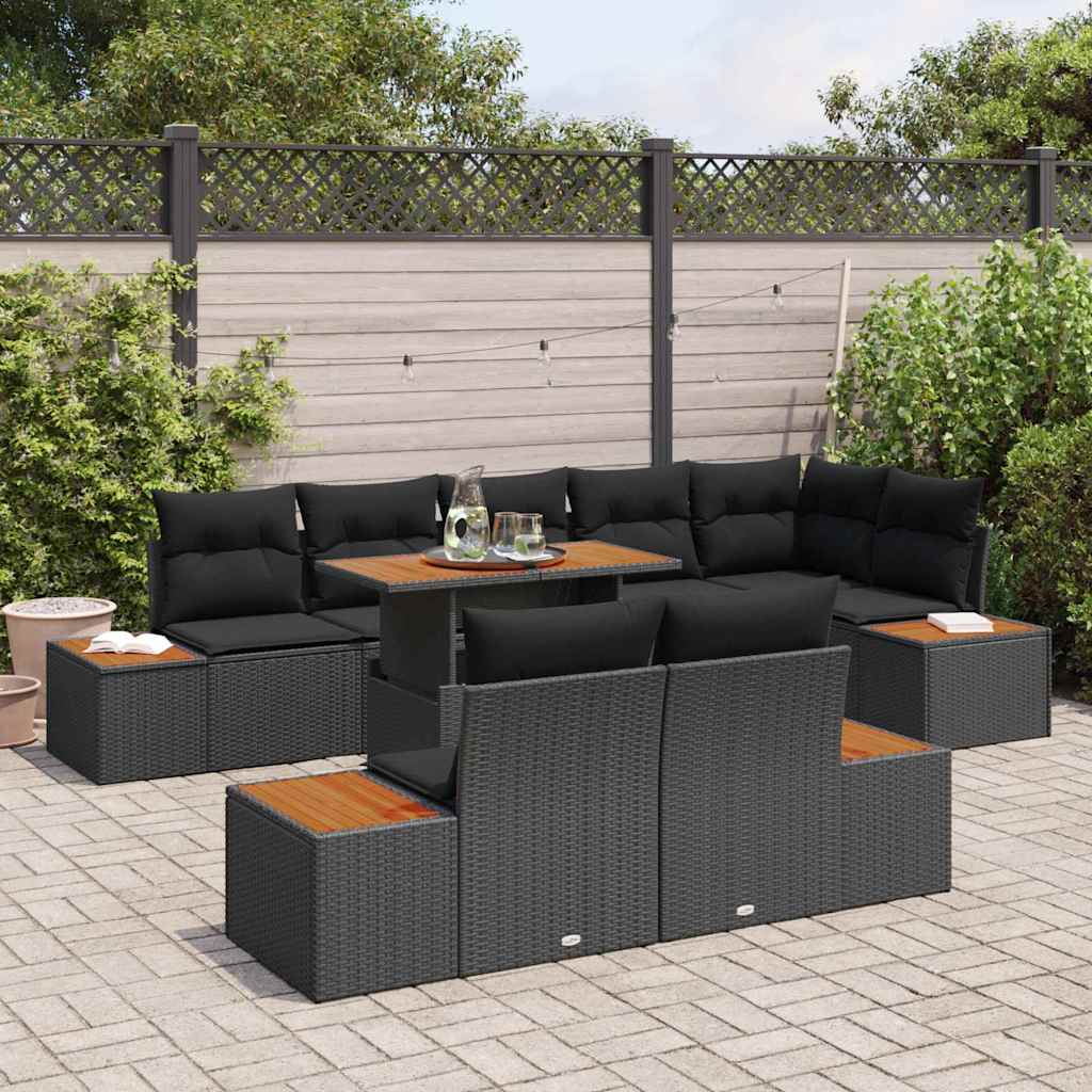 Garden Dining Set with Cushion Manual 9 pcs Black and Brown