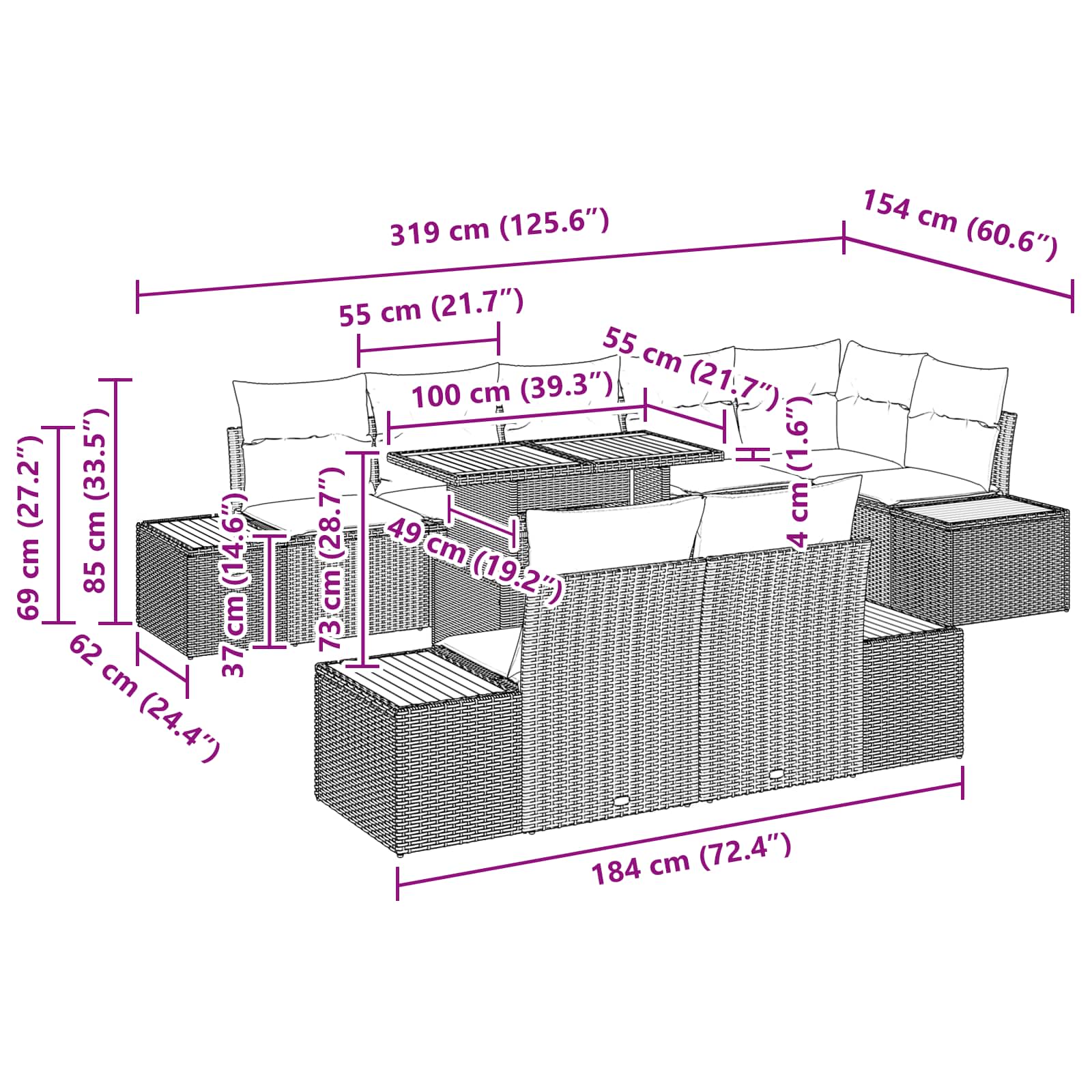 Garden Dining Set with Cushion Manual 9 pcs Black and Brown