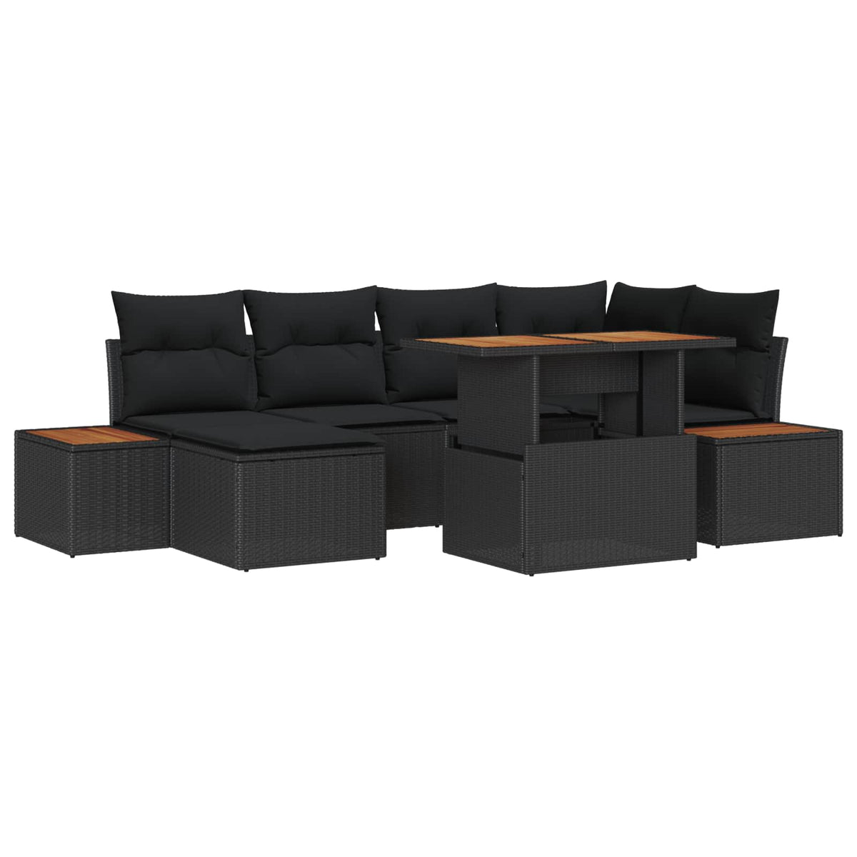 Garden Dining Set with Cushion 7 pcs Black and Brown