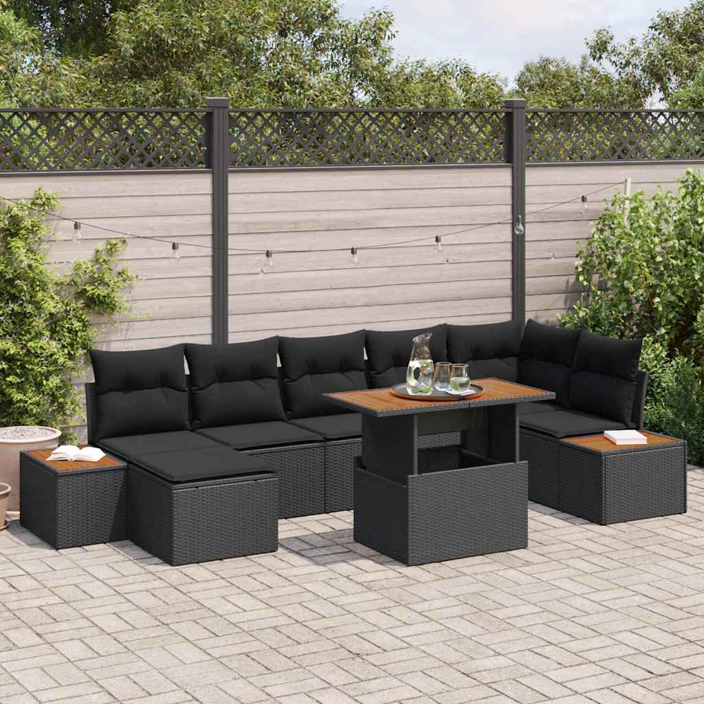 Garden Dining Set with Cushion 8 pcs Black and Brown