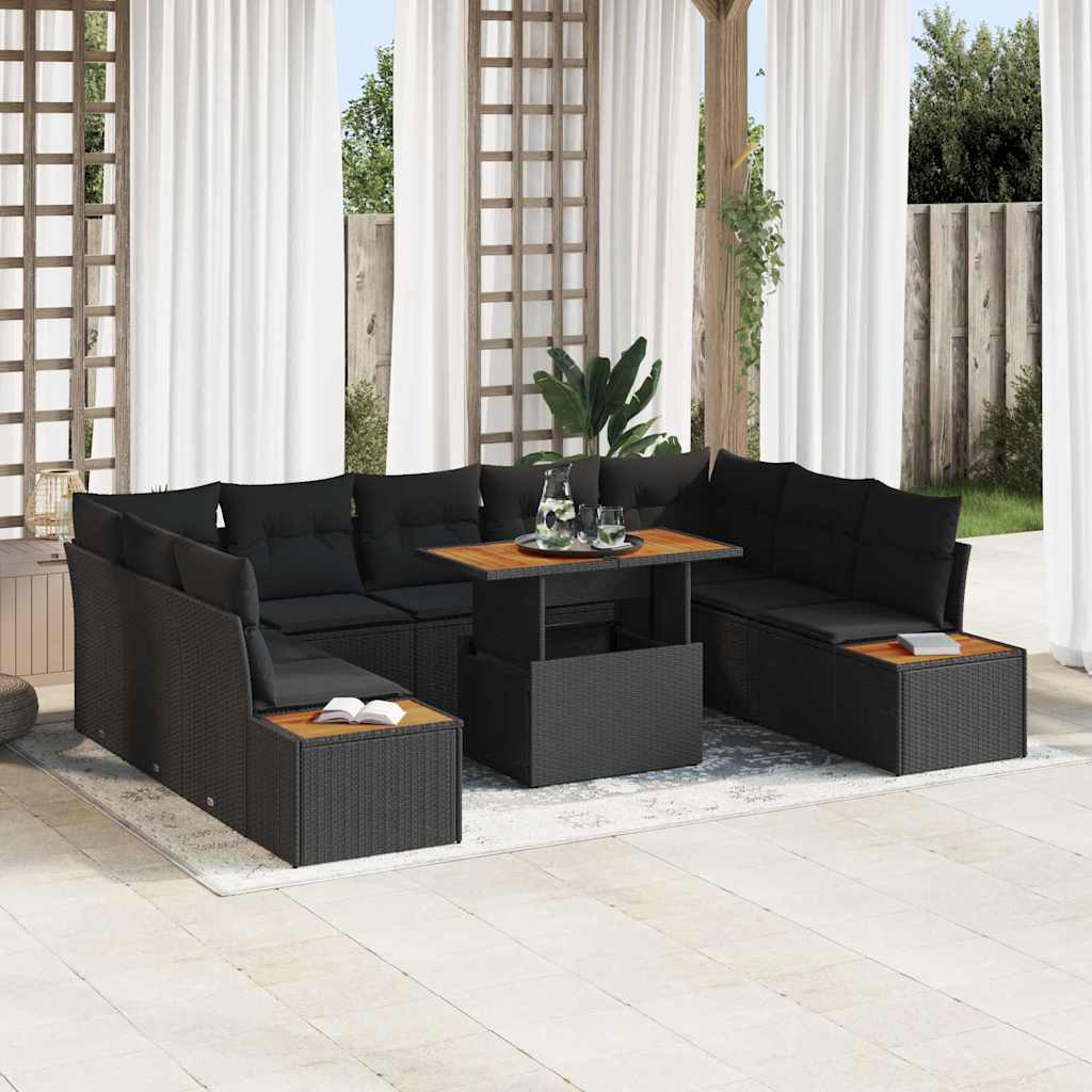 Garden Dining Set with Cushion Manual 10 pcs Black and Brown