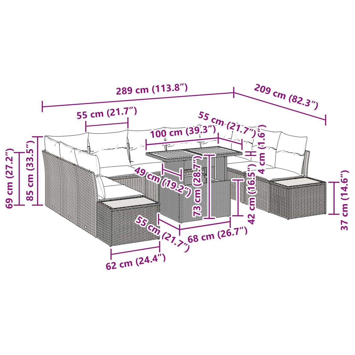 Garden Dining Set with Cushion Manual 10 pcs Black and Brown