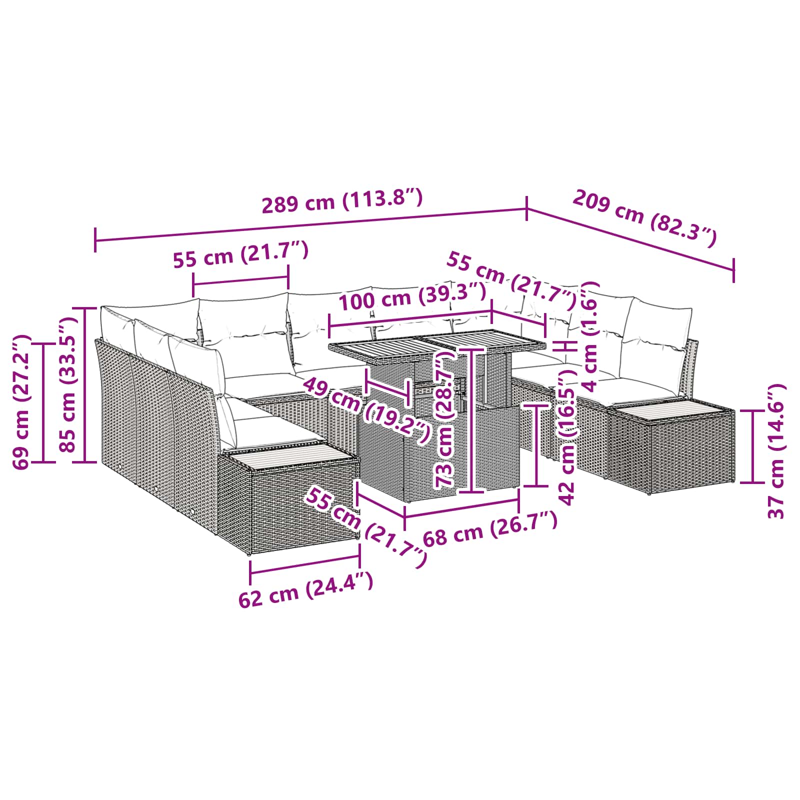 Garden Dining Set with Cushion Manual 10 pcs Black and Brown