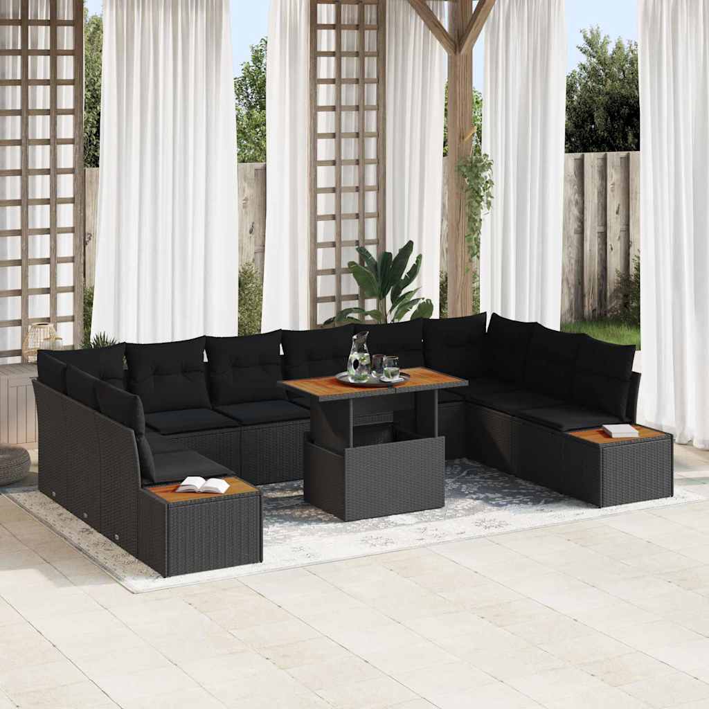 Garden Dining Set with Cushion Manual 11 pcs Black and Brown