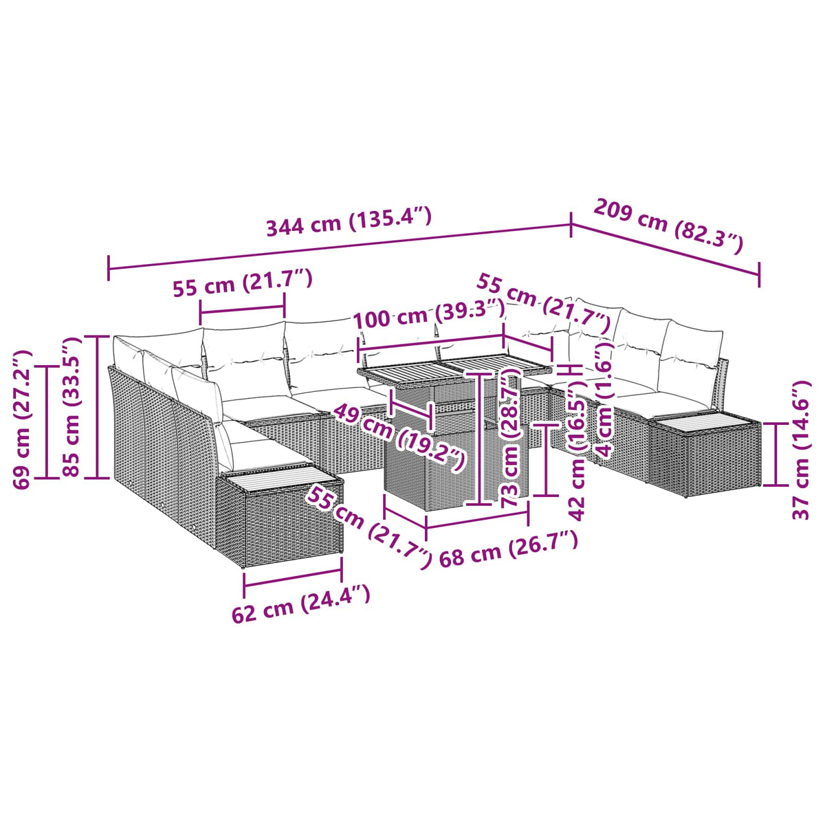 Garden Dining Set with Cushion Manual 11 pcs Black and Brown