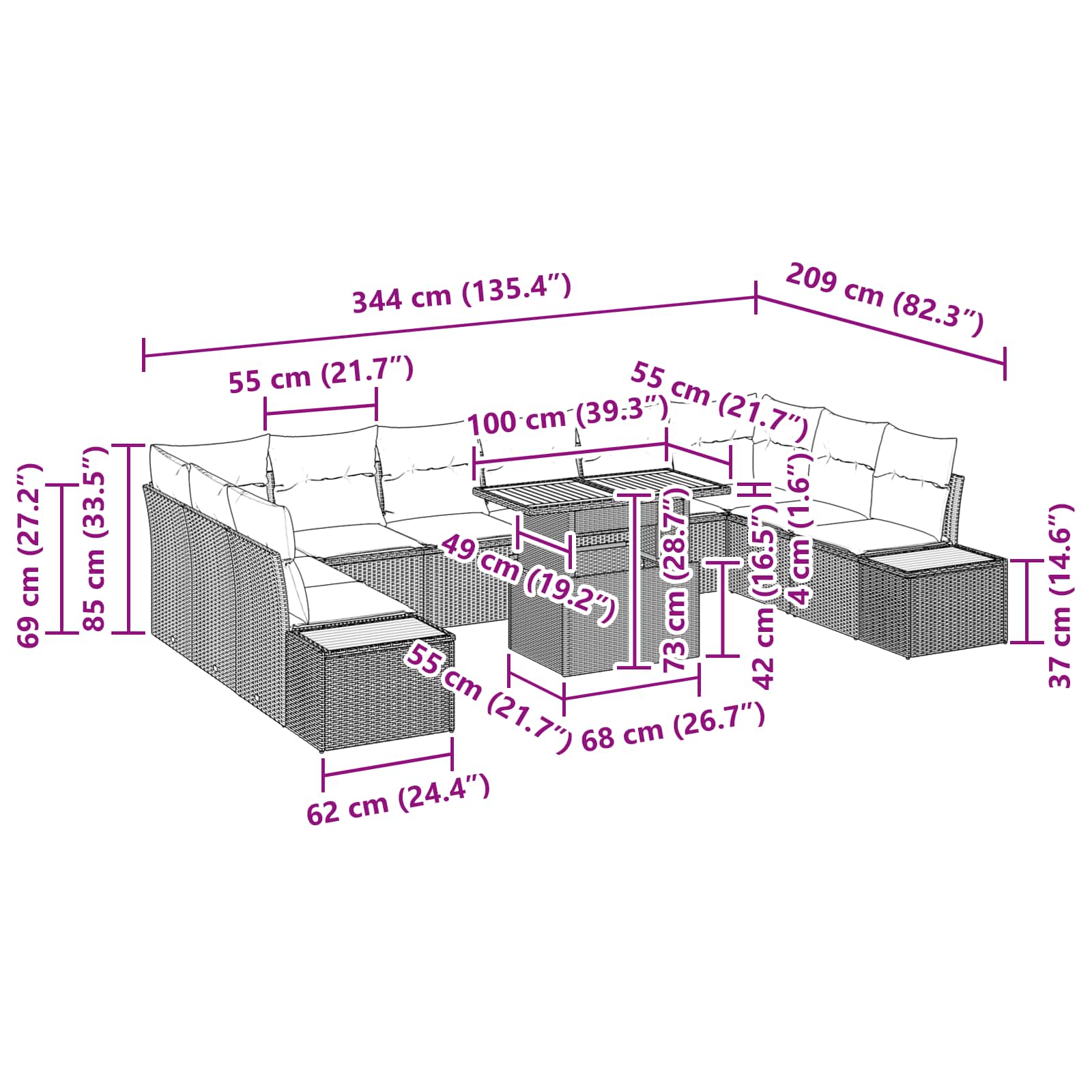 Garden Dining Set with Cushion Manual 11 pcs Black and Brown