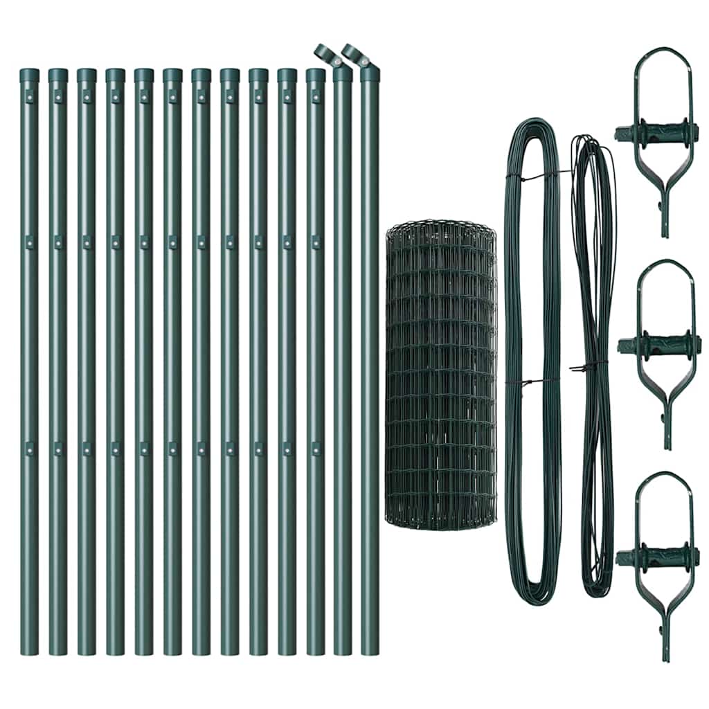 Fence with Posts Green 0.8 x 25 m Steel