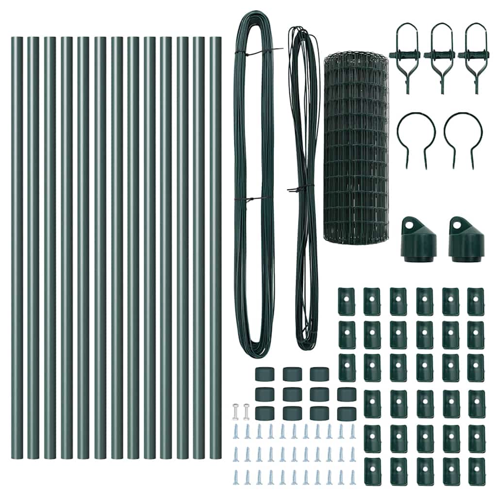 Fence with Posts Green 0.8 x 25 m Steel