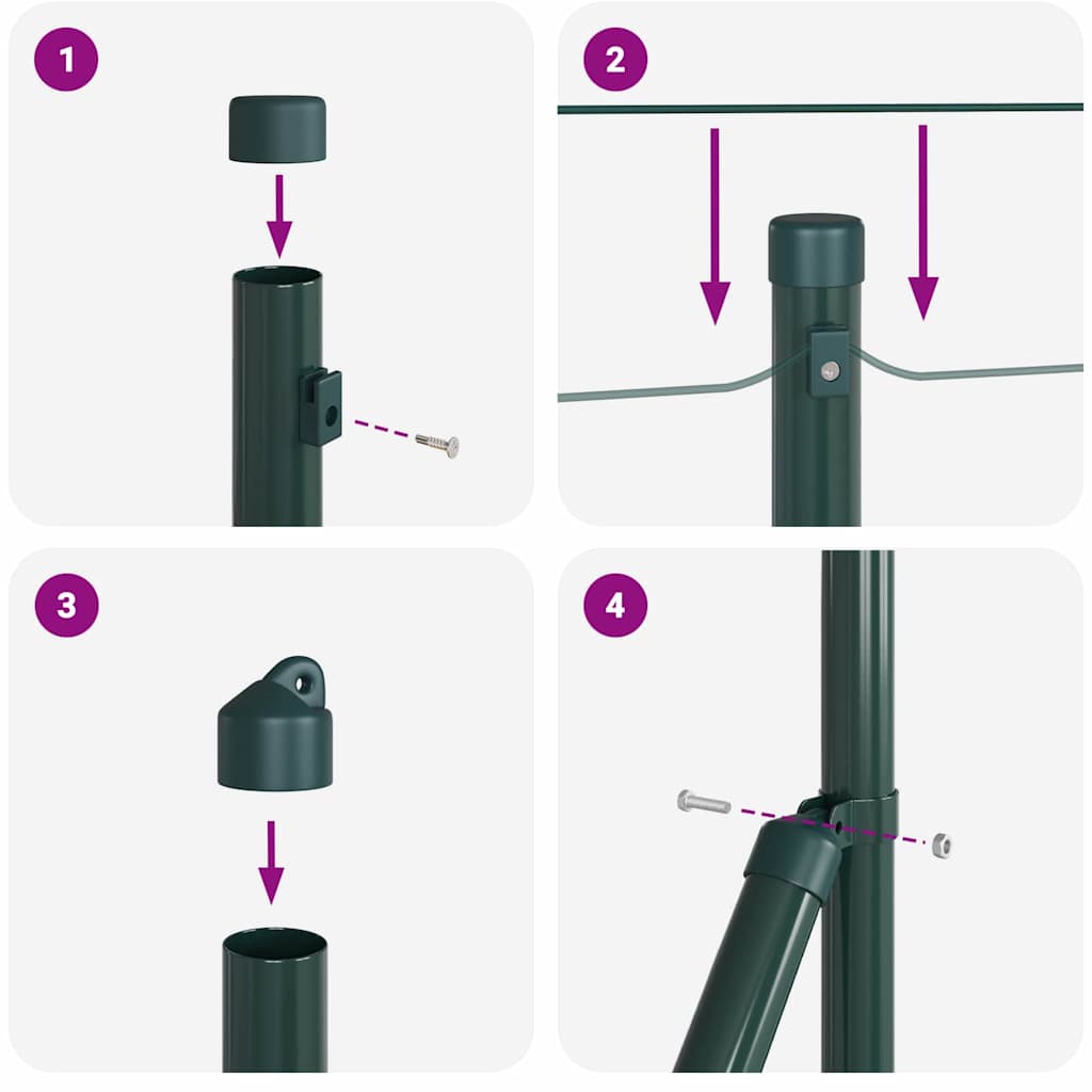 Fence with Posts Green 0.8 x 25 m Steel