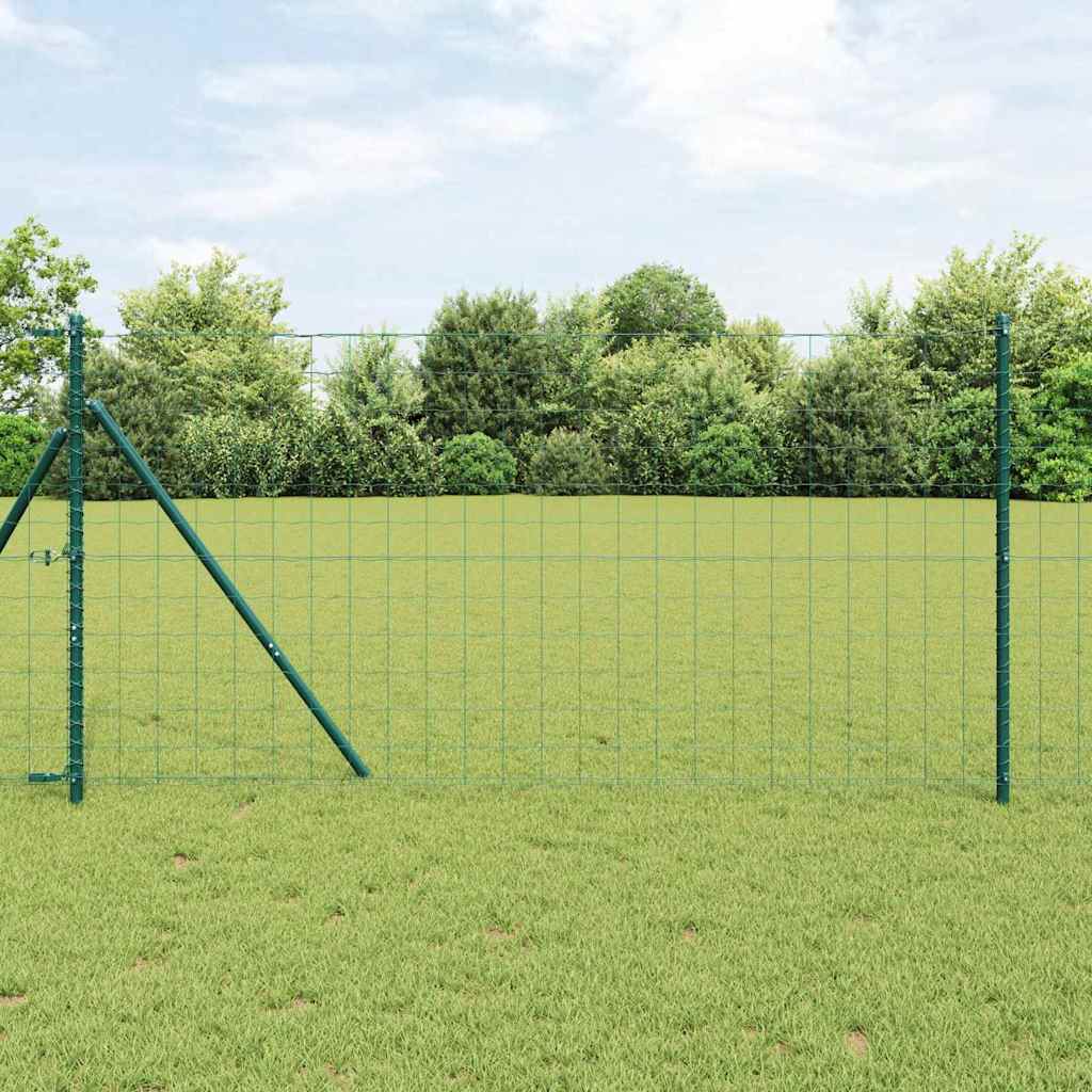 Fence with Posts Green 1 x 25 m Steel