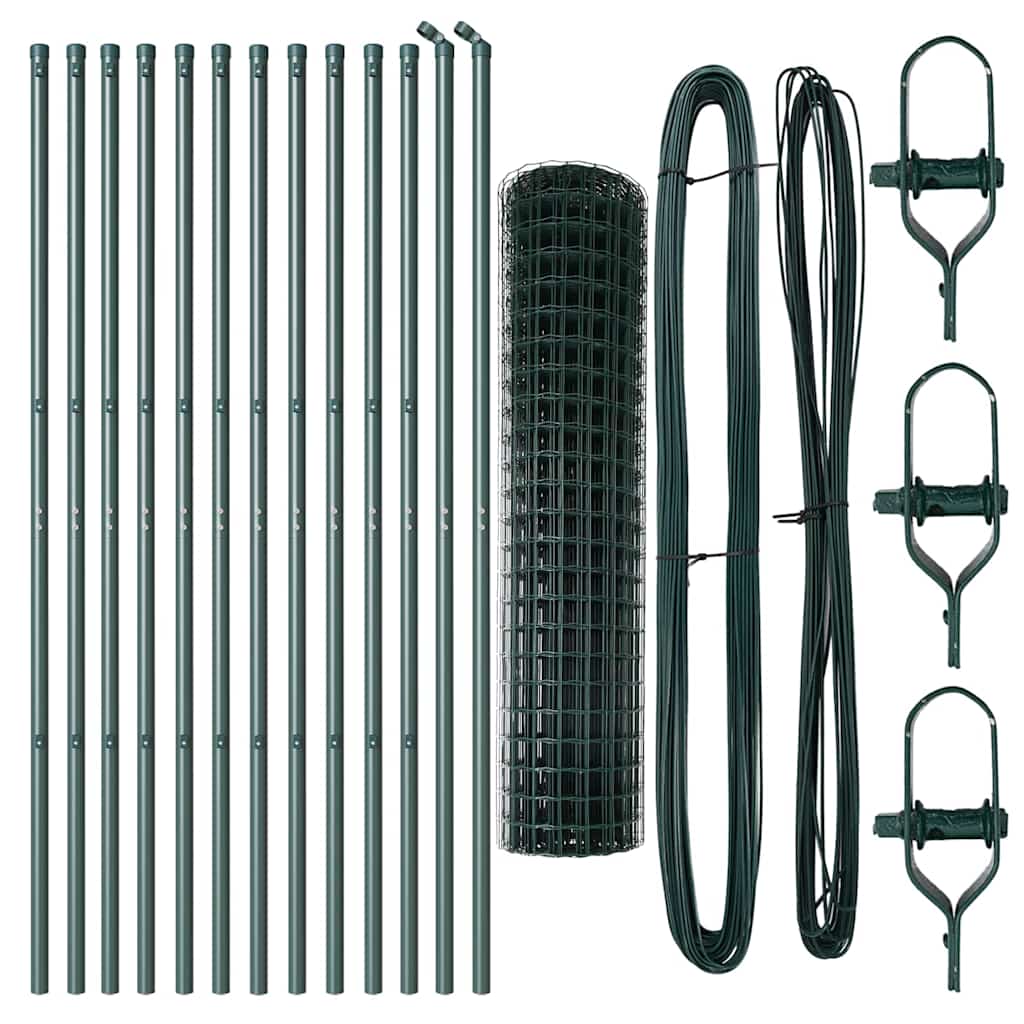 Fence with Posts Green 1 x 25 m Steel