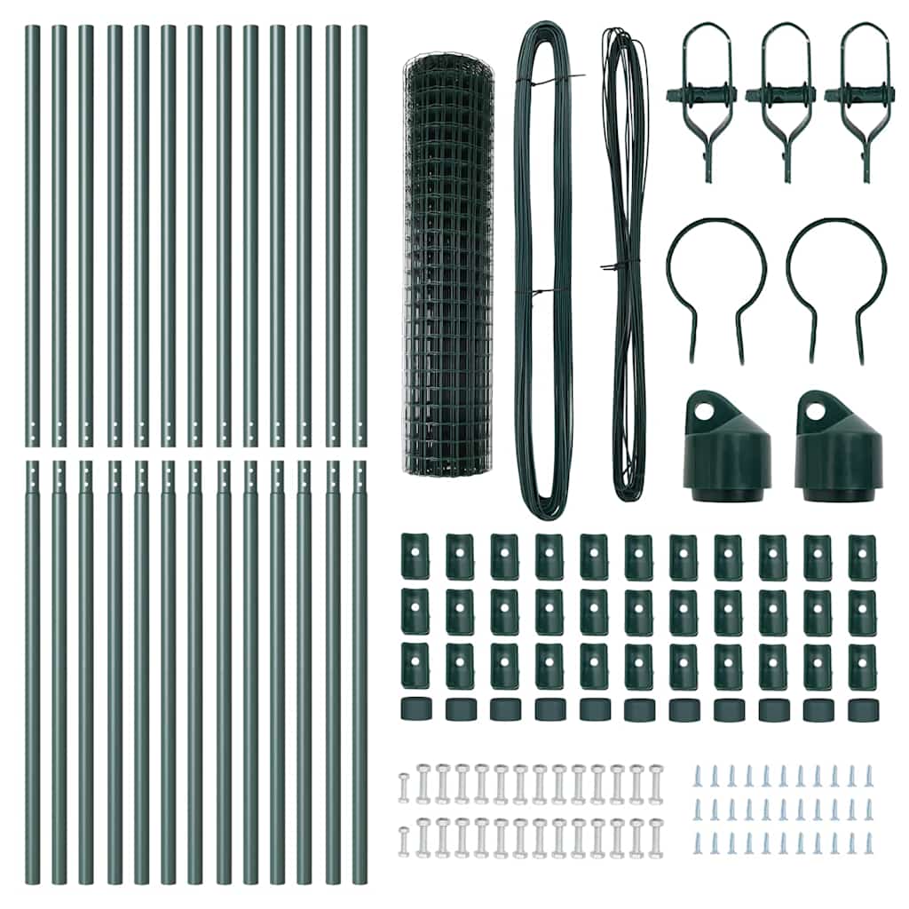 Fence with Posts Green 1 x 25 m Steel