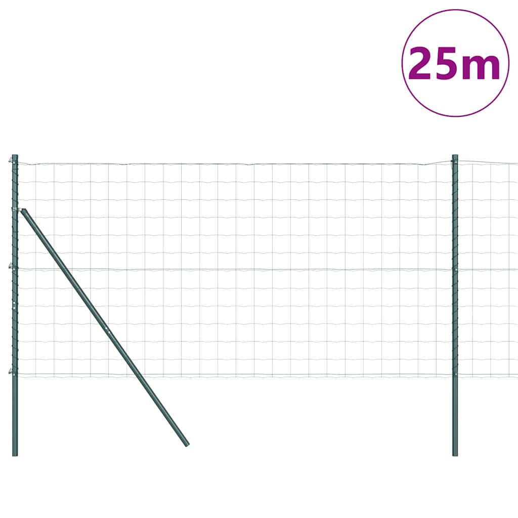 Fence with Posts Green 1 x 25 m Steel