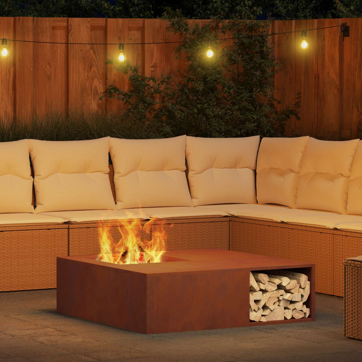 Fire Pit Brown 100 x 100 x 30 cm Weathering Steel